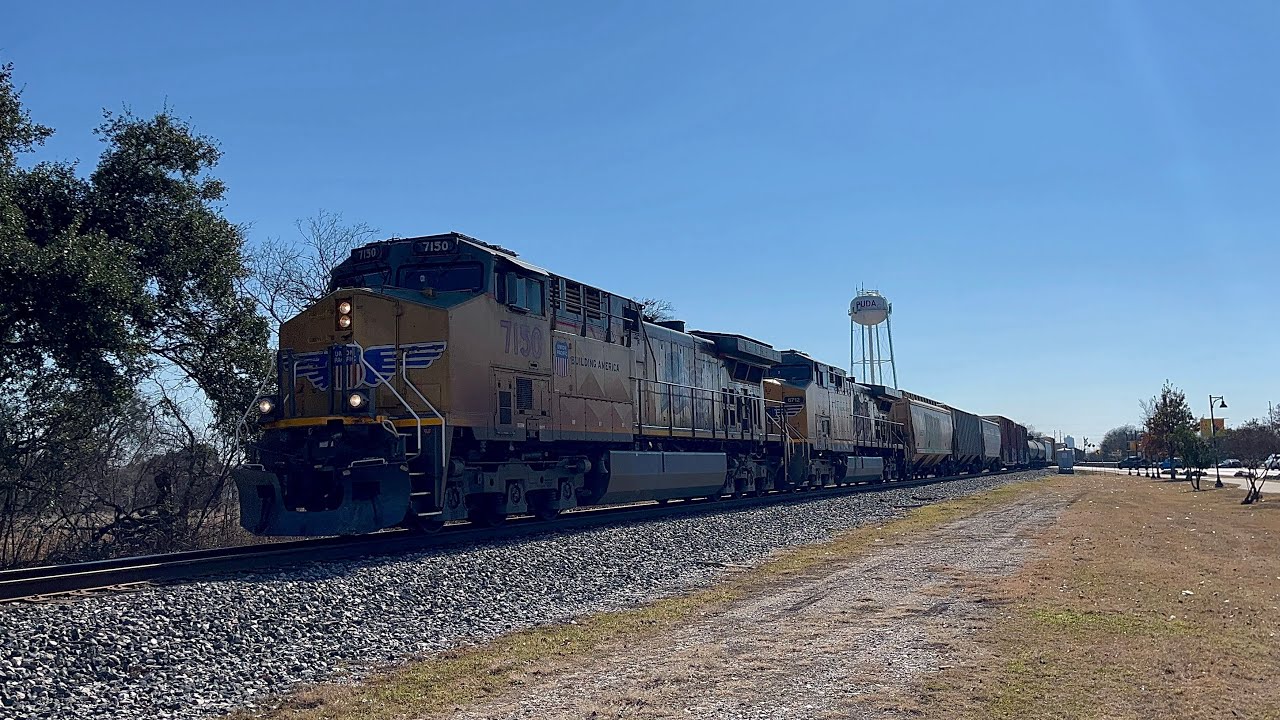 UP 7150 Leads Northbound MEGBZD-30 Manifest Train In Buda, Texas
