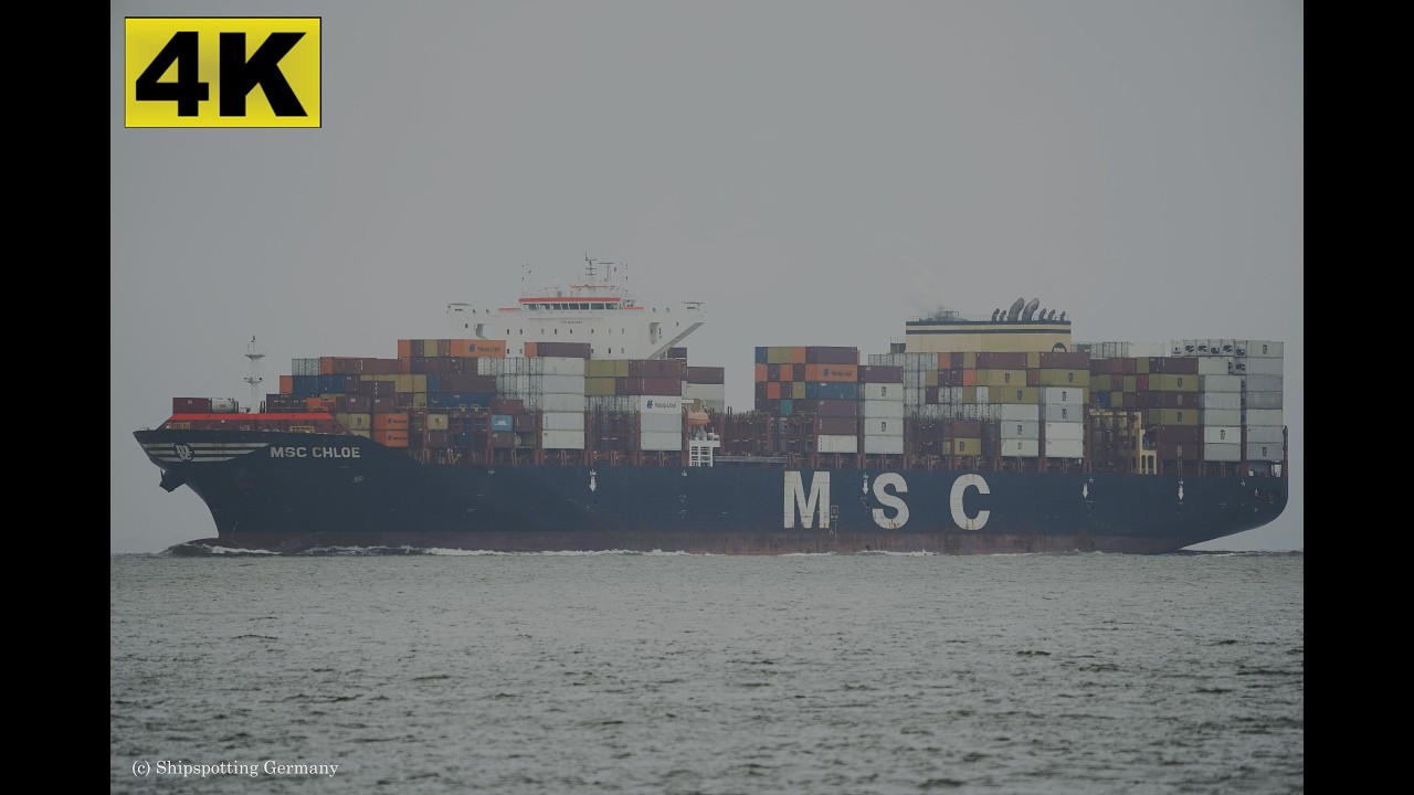 MSC CHLOE - Shipspotting Germany 🇩🇪 IMO 9720483 - River Elbe near City Otterndorf - 4K VIDEO