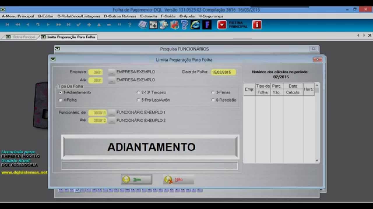 C&aacute;lculo do Adiantamento de Sal&aacute;rio