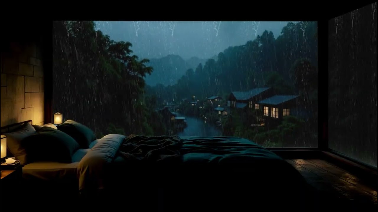 Dark Bedroom Rain Sounds with Gentle Piano (No Ads) | Relax, Sleep Deep, Meditate