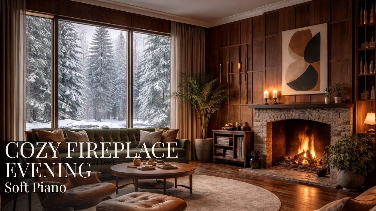 Snowy Forest Living Room – Dark Academia Cozy Atmosphere | Piano & Viola
