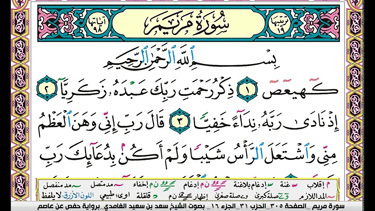 سورة  مريم مكتوبة سعد الغامدي