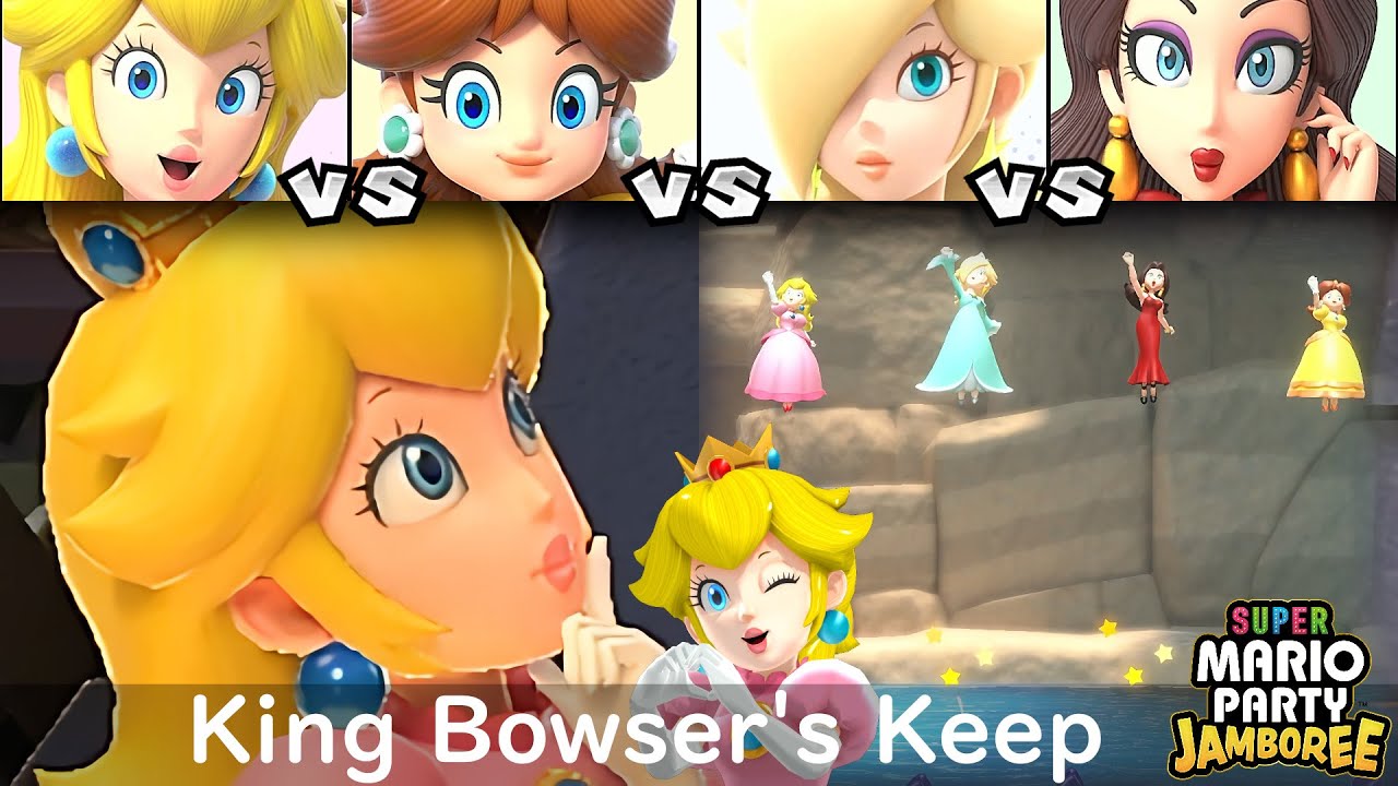 Super Mario Party Jamboree Peach vs Daisy vs Rosalina vs Pauline in King Bowser's Keep