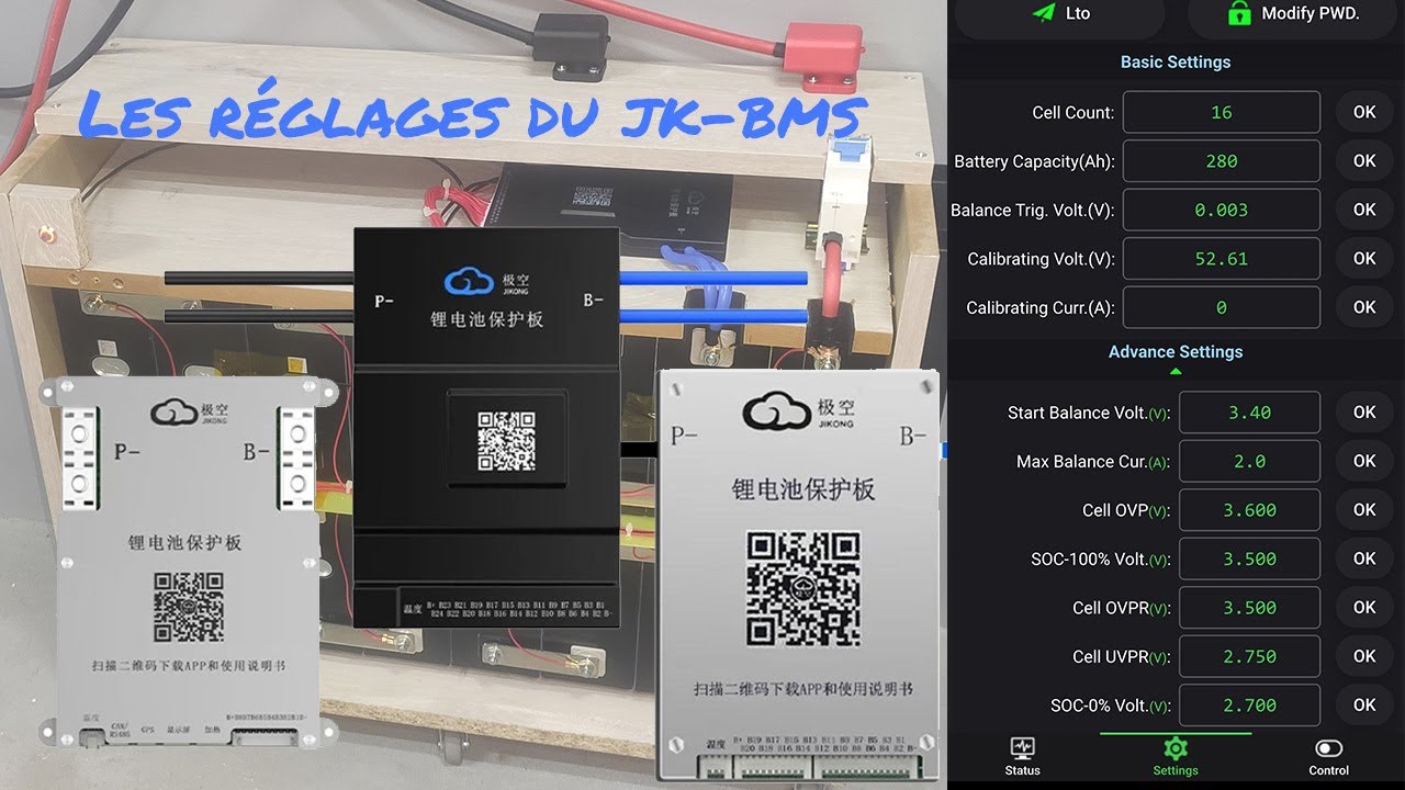 Réglages du JK-bms pour une batterie lifepo4