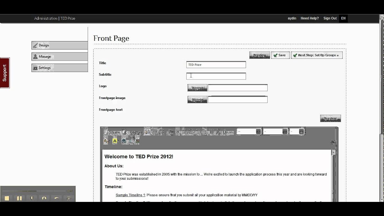 tedprize part1 creating reviewroom and setting up frontpage