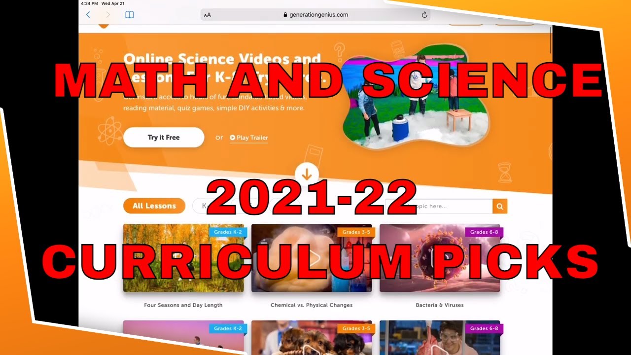 Homeschool science and math curriculum pick 2021-2022 Generation Genius