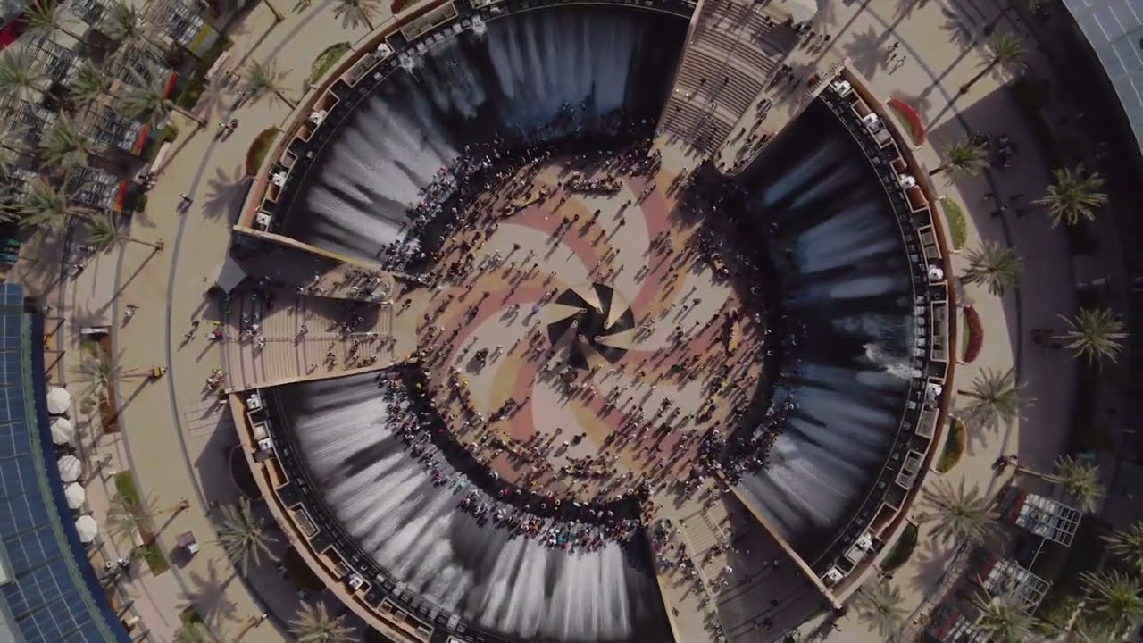 Surreal Gravity Defying Water Feature At Dubai Expo 2020 | Aerial View - Expo 2020 Dubai |