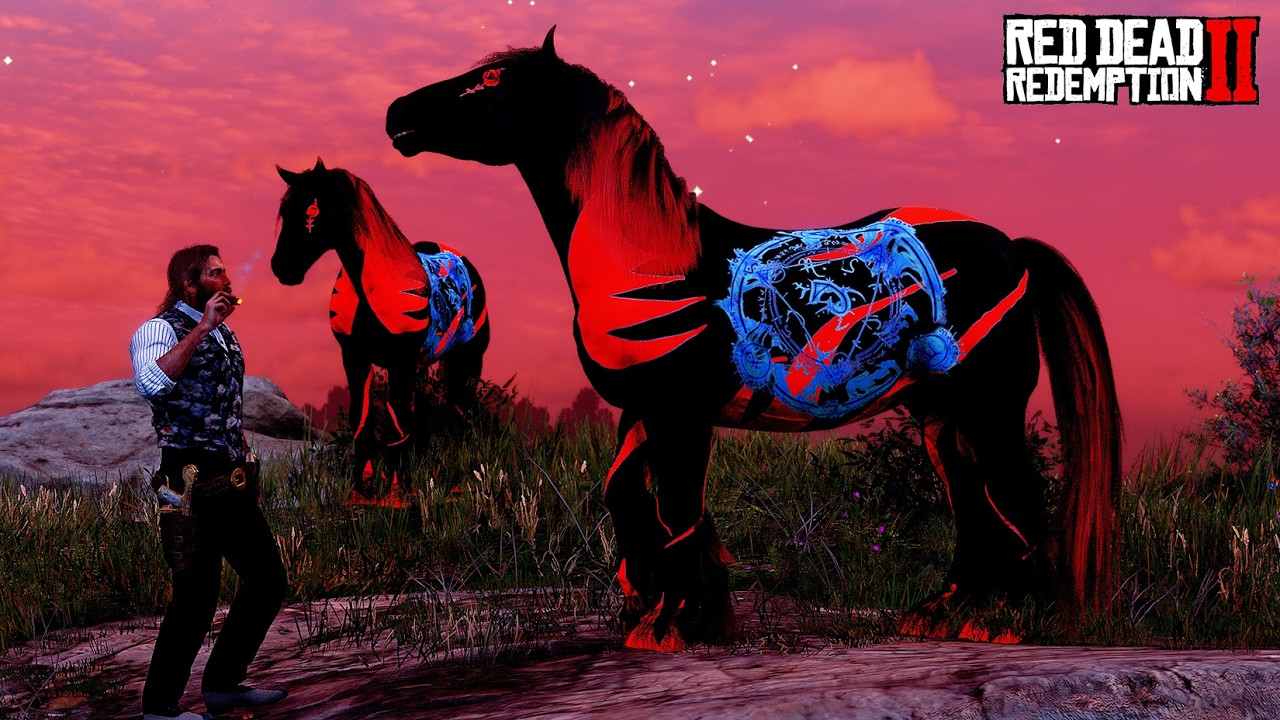 Arthur Morgan Tames the Rare Black and Red Ayame Horses Near Learned Sood
