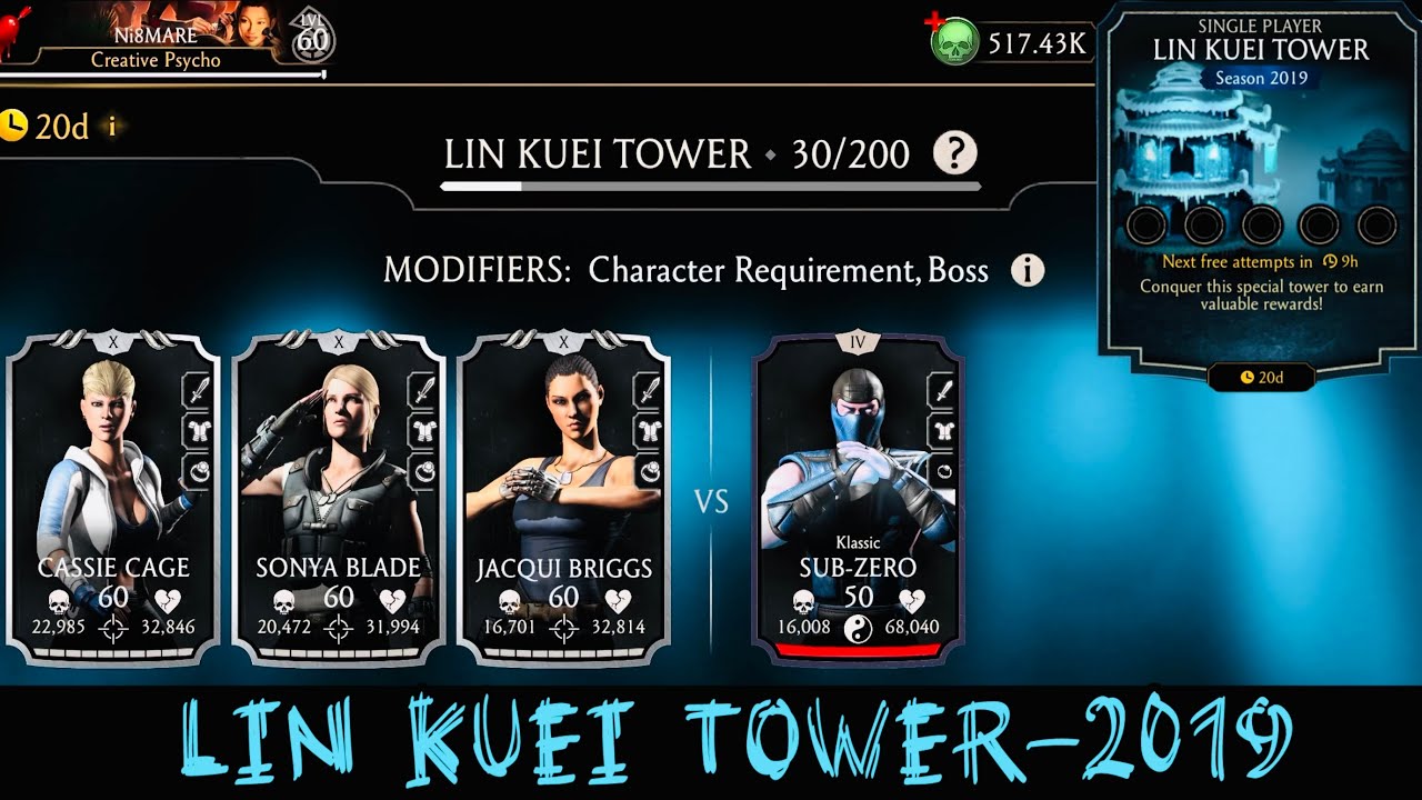 Lin Kuei Tower Boss Battle 20 & 30 Fight + Reward | Monk & Cassie Cage Gameplay