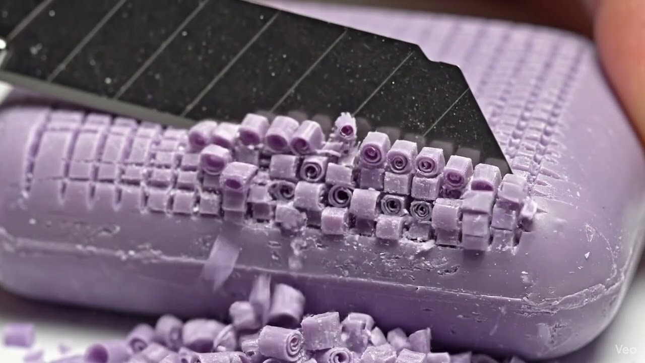 Relaxing Soap Carving: Purple Grid Cuts 