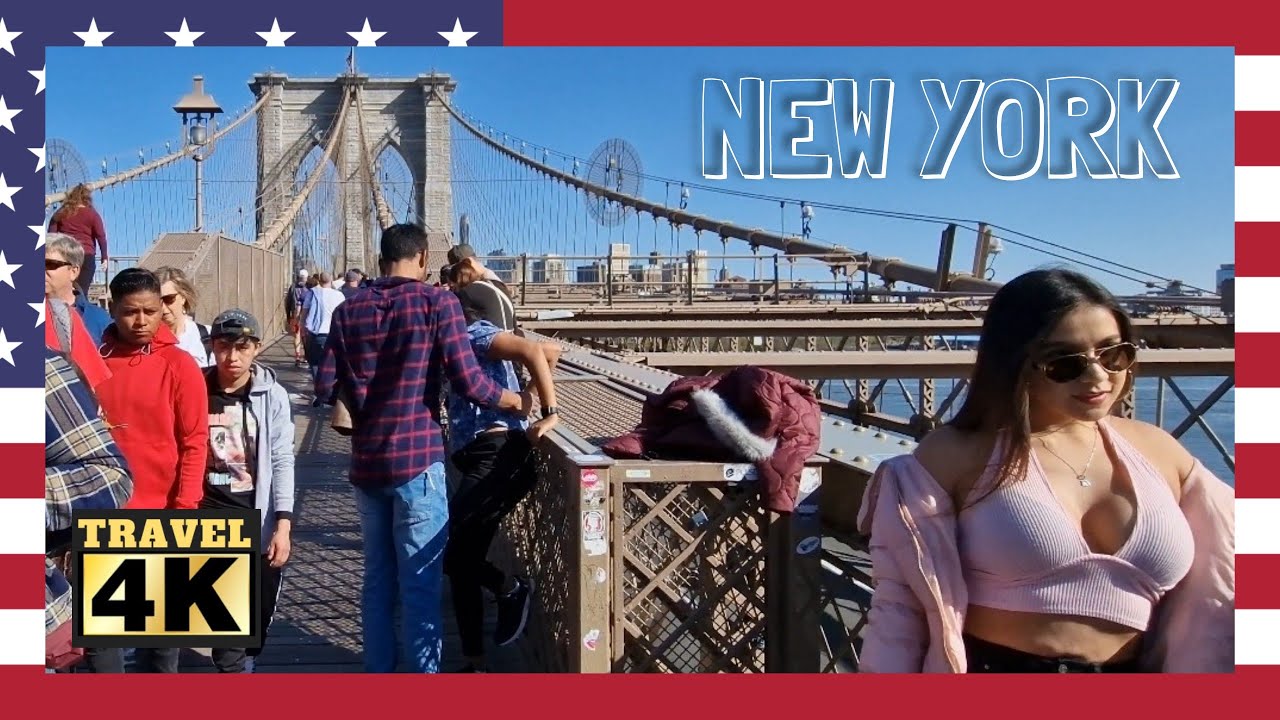 Прогулка по Бруклинскому мосту от Манхэттена до Бруклина | Нью-Йорк 4k 🇺🇸
