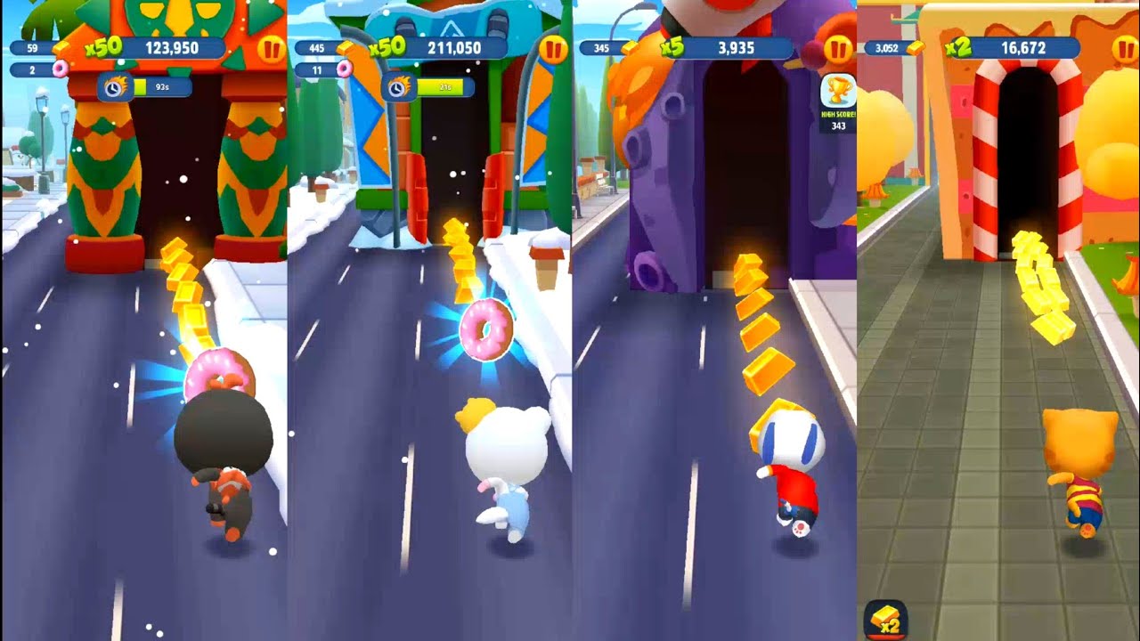 Talking Tom Gold Run : Lost City Vs Snowboard Vs Space Through Vs Candy Land Gameplay