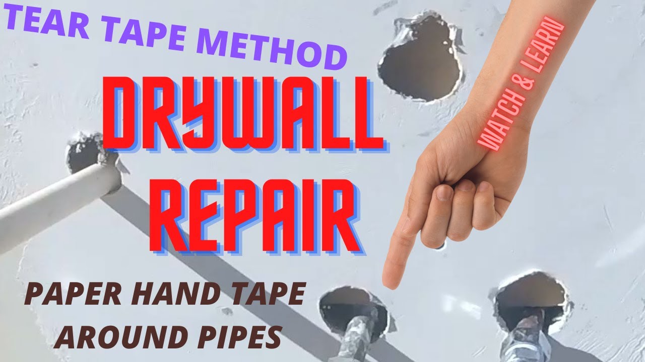 demonstrate  paper drywall hand taping technique tear joint tape method to seal gaps around pipes