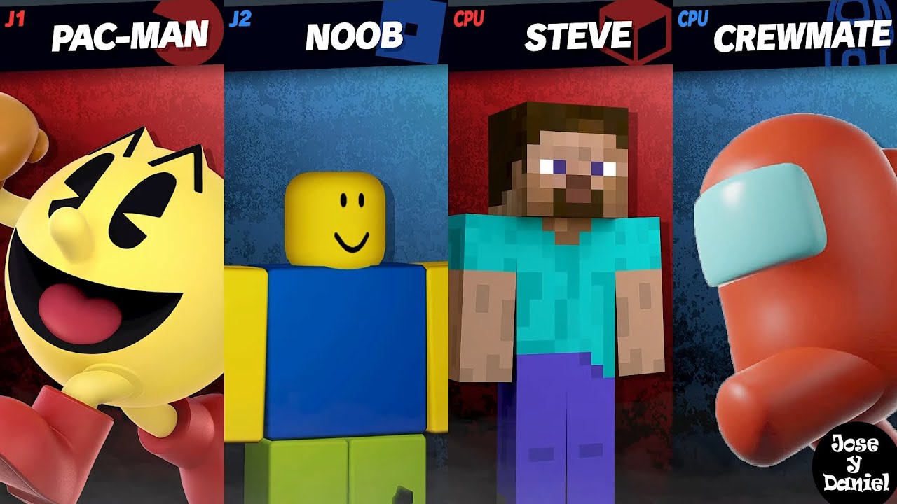 Pac-Man vs Among Us vs Steve vs Noob in Super Smash Bros Ultimate
