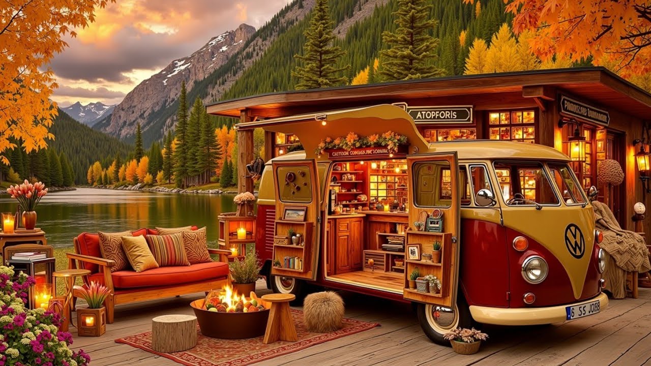 Lakeside Fall Productivity: Coffee Van, Soft Jazz, Cozy Porch for Relaxing Work & Study