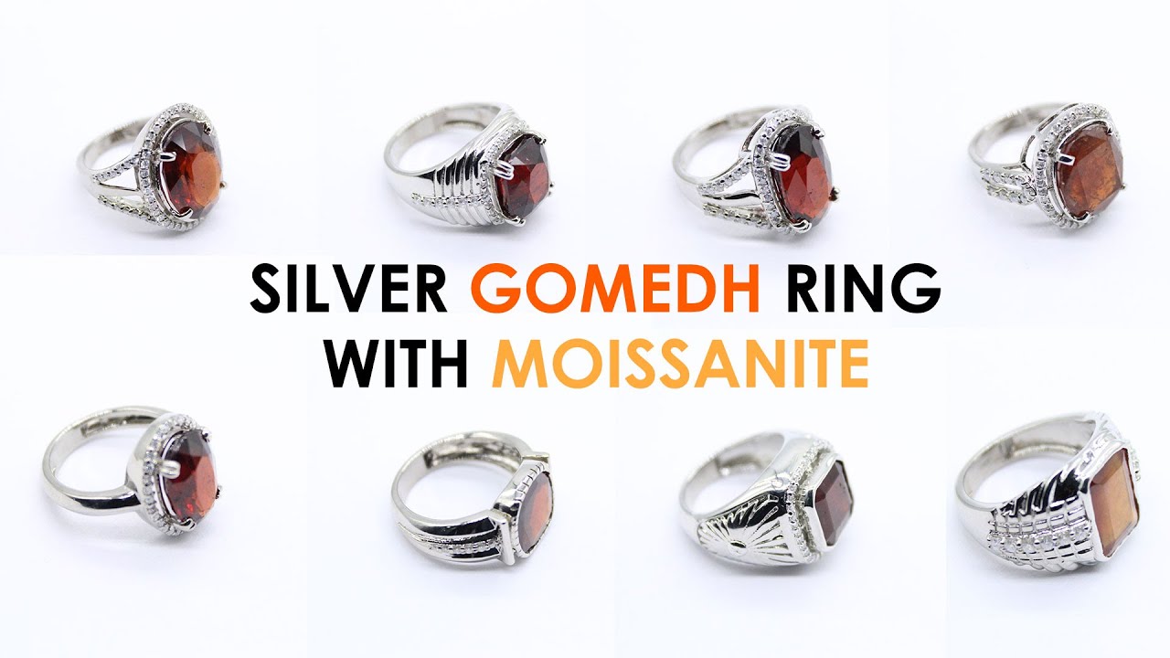 Gomedh Rings with moissanite | Natural Gomedh rings | Hessonite Rings