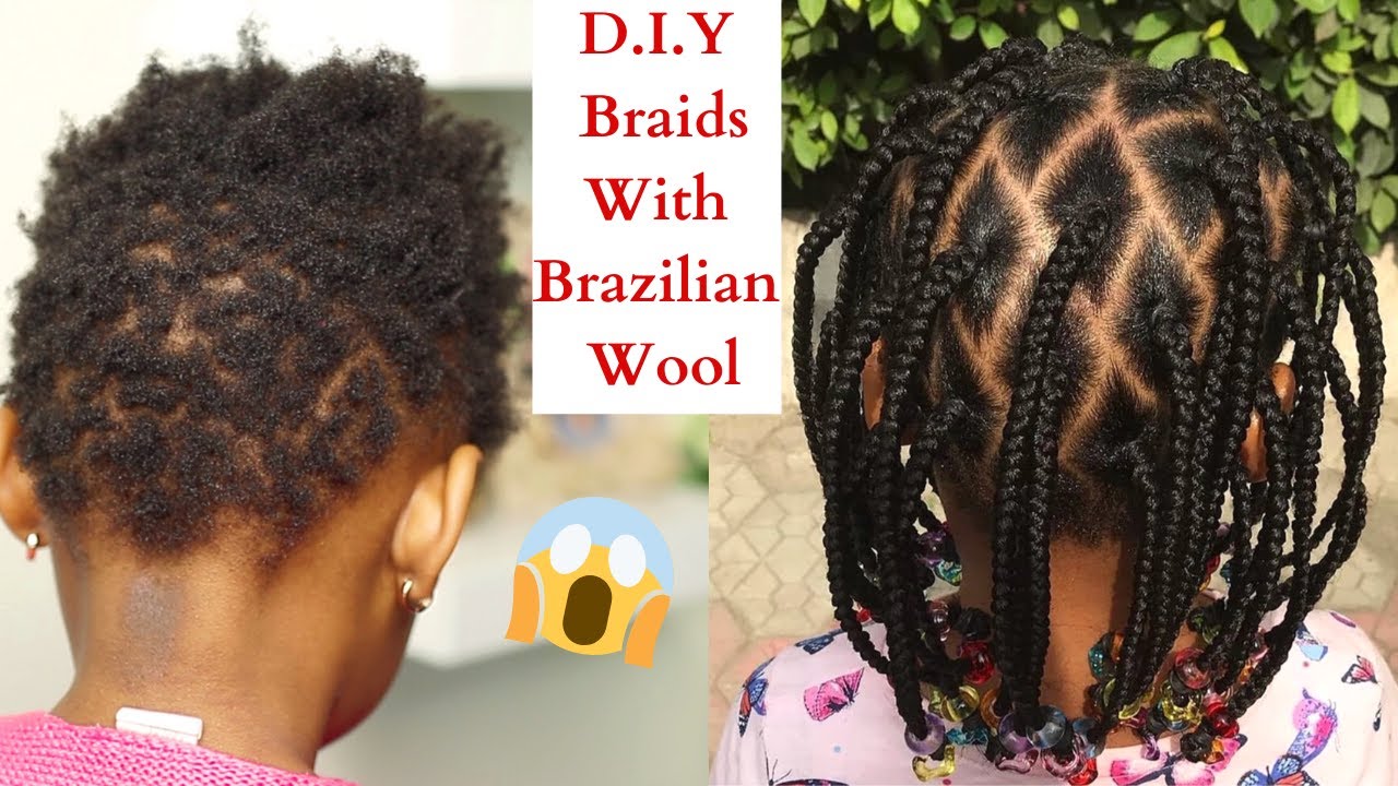 Super Cute Braids With Brazilian  Wool.  Hairstyle For Kids/Toddlers with Short Hair.