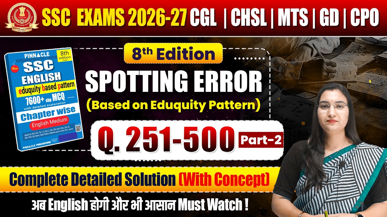 SSC English Pinnacle Spotting Error Part-2 | Eduquity Pattern | Complete Solution | SSC 2026–27