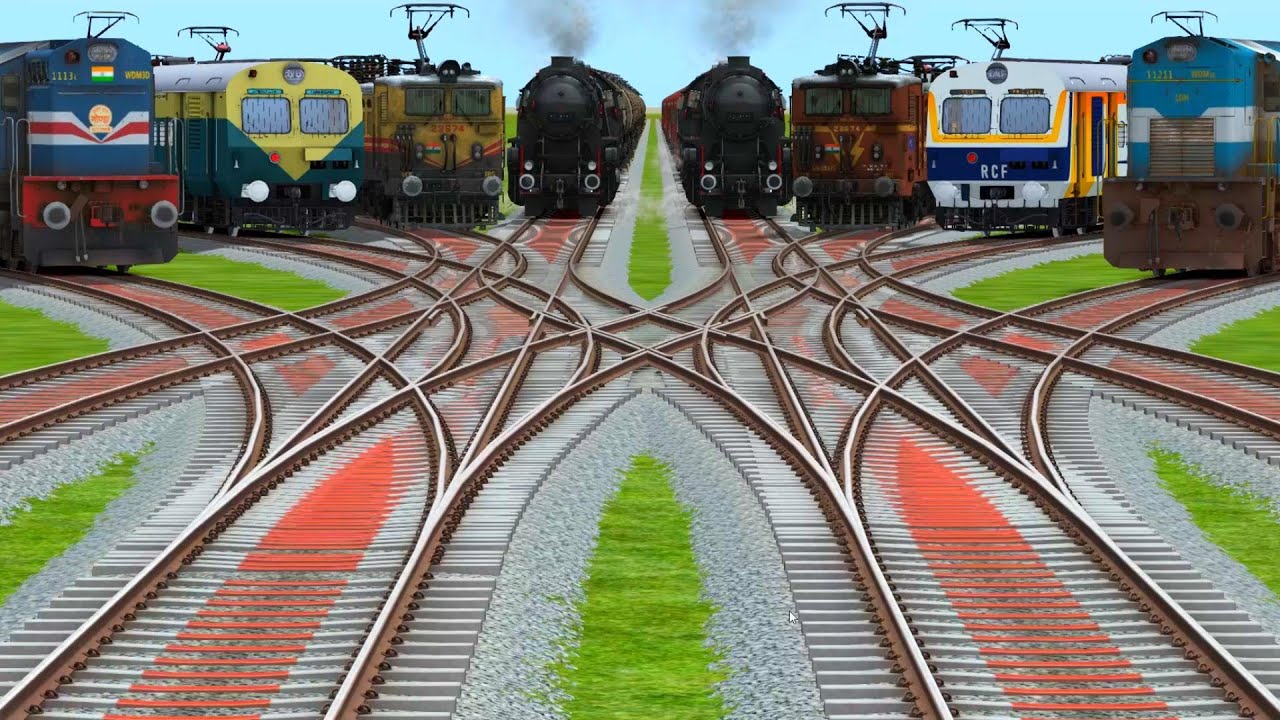 8 TRAINS PASSING FOR CURVED BRANCHED RAILROAD TRACKS RISKY RAILROAD TRACKS | train wold4 
