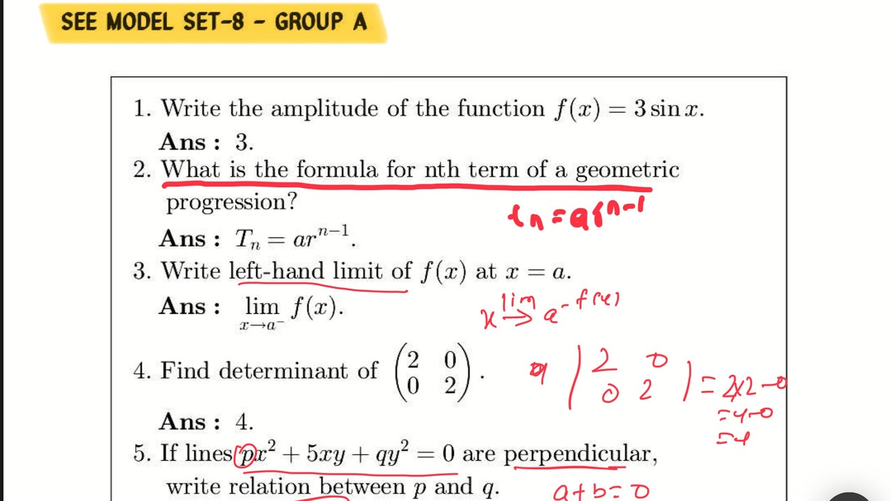 Class 10 optional math set 8 Group A