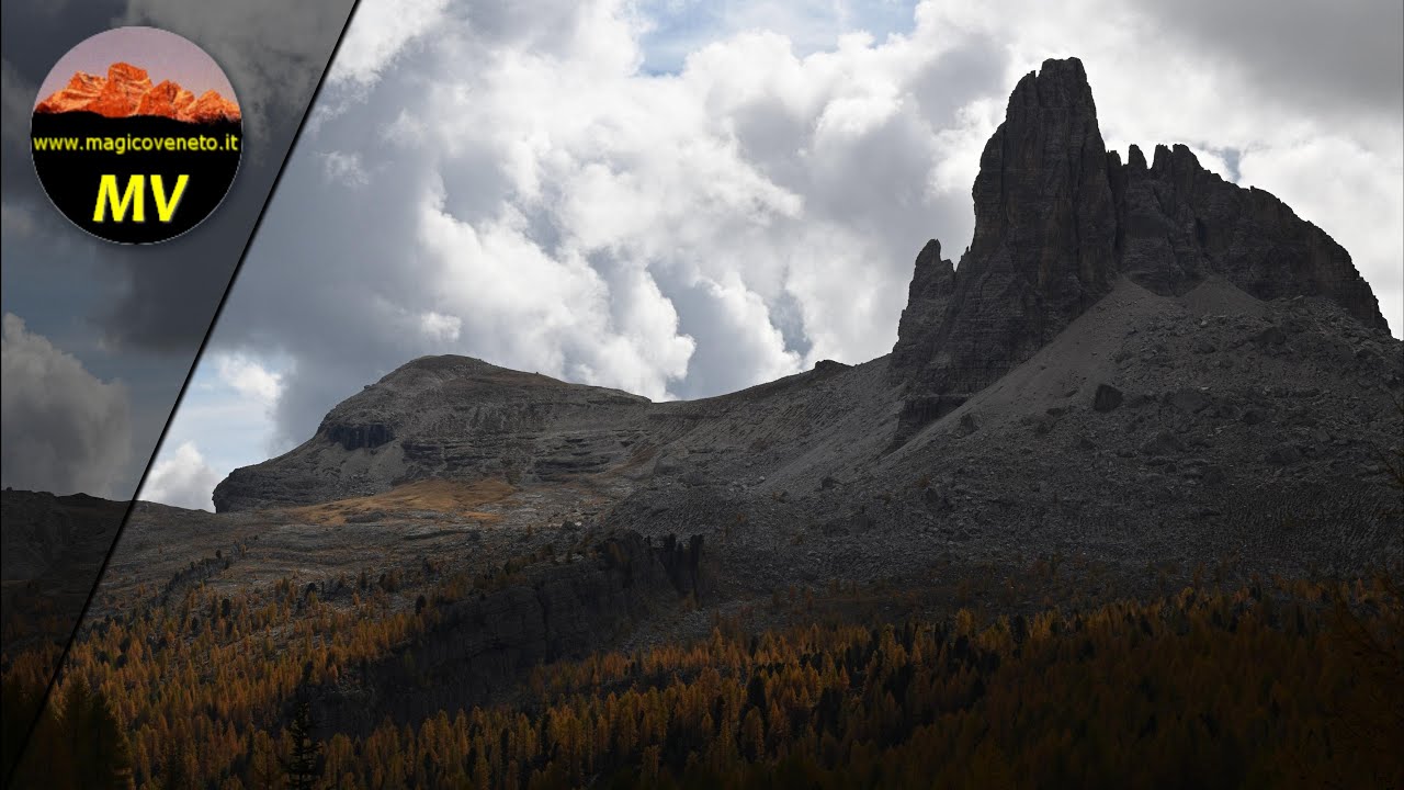 Dolomiti: foliage dei larici al lago Federa rifugio Palmieri alla Croda da Lago