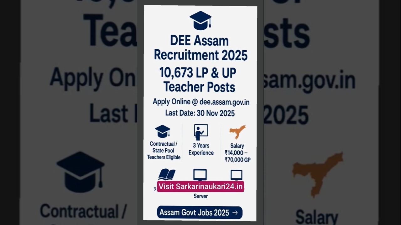 DEE Assam Recruitment 2025 | Special Recruitment Drive for LP & UP Teachers 10,673 Posts #shortsfeed