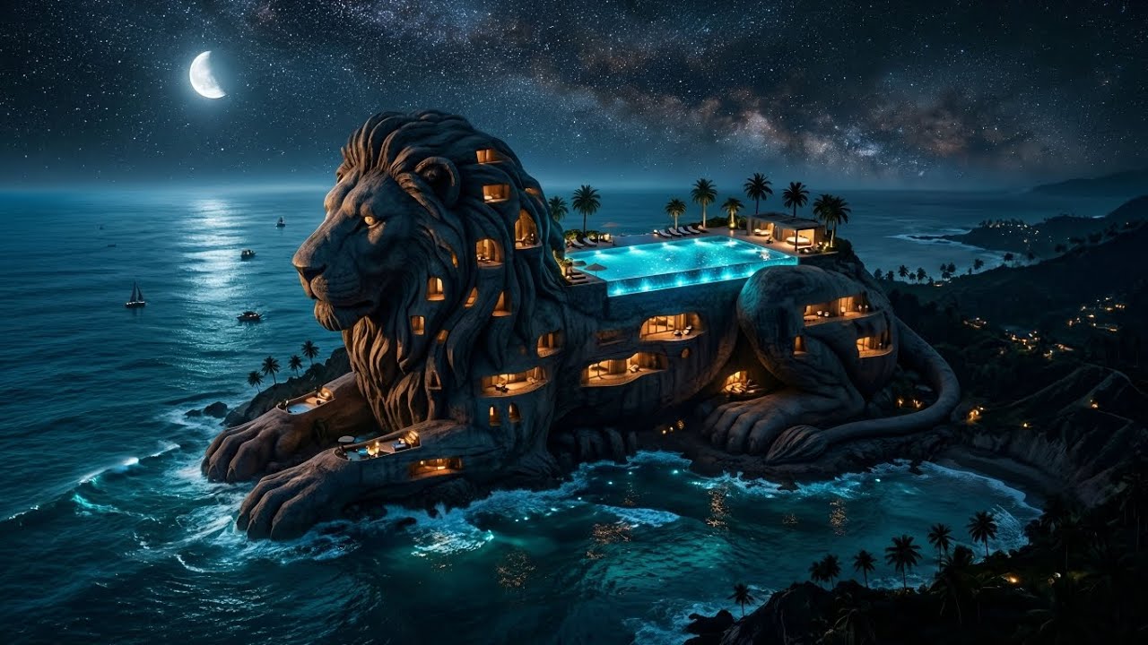 I Turned a 2000-Ft Giant Lion Statue in the Ocean into aSecret Luxury House with Pool (ASMR)