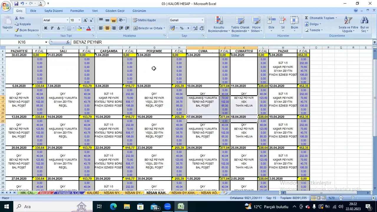 Yemek Kalori Hesabı Reçete ve Porsiyon Esaslı Sistem