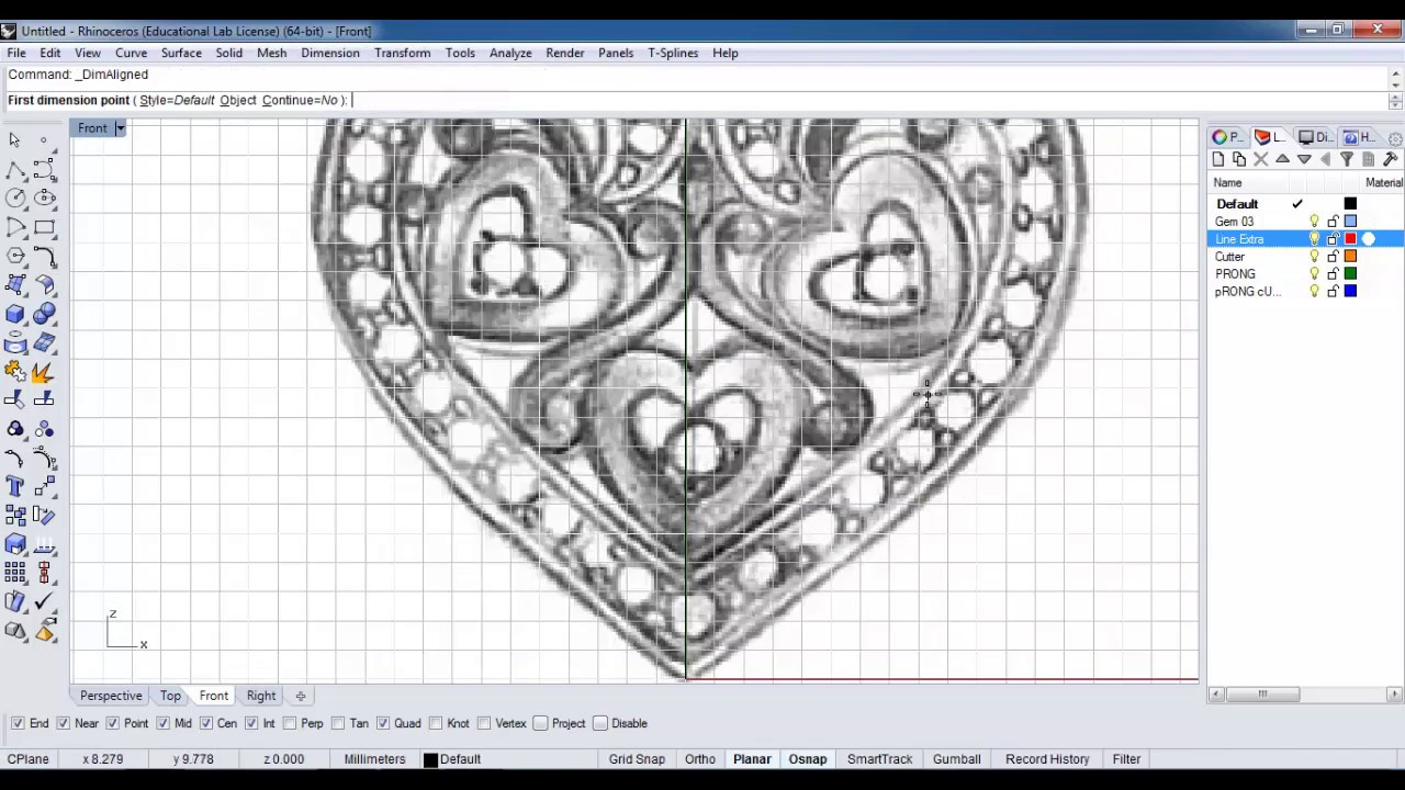 How to create Heart Shape Pendant JEWELRY CAD Rhino 3D Part - 1  - Education