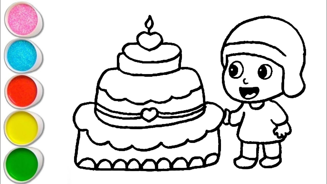 Cute Cake With Pocoyo Drawing, Painting and Coloring For Kids and Toddlers_ Easy Drawing