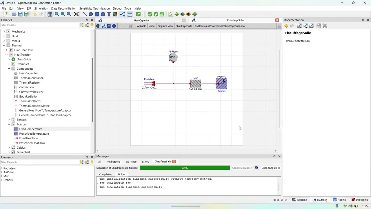 Simulation simple Chauffage Pièce
