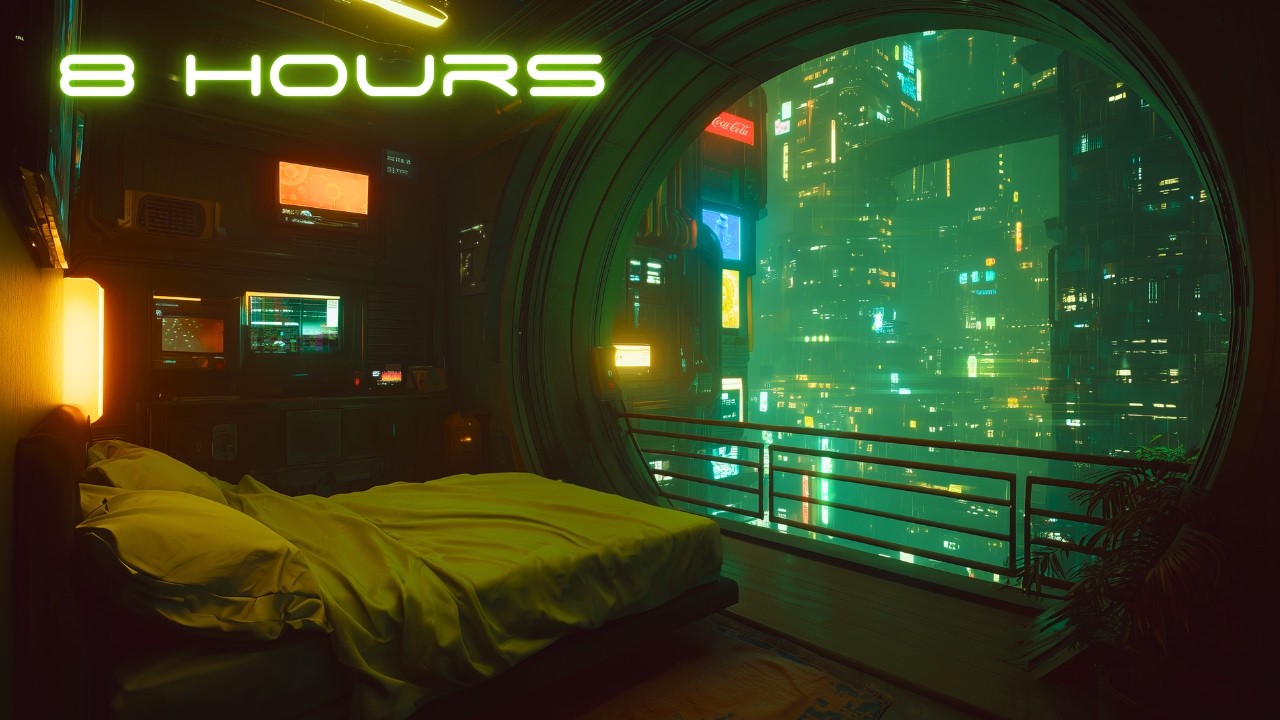 Megacity Outpost: Blade Runner Focus Ambience & Rain | Cyberpunk Sleep Hideout in the City | 4K