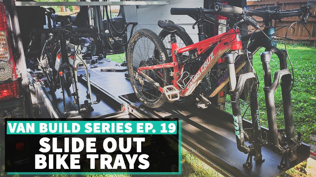 Sliding Bike Tray for ProMaster Van + Slacklining //Ep. 19 DIY VAN BUILD