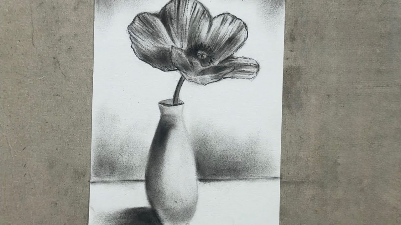 How to draw Flower vase easy | Charcoal drawing | Drawing Tutorial | step by step