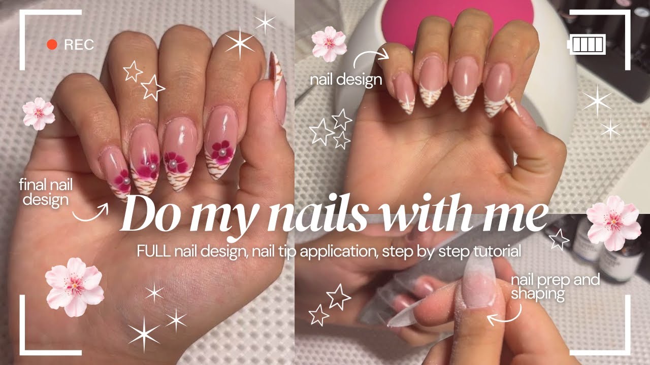 SIMPLE & CUTE Gel x Nail Design 🐯🌸 | nail tip application, the design, step by step tutorial |