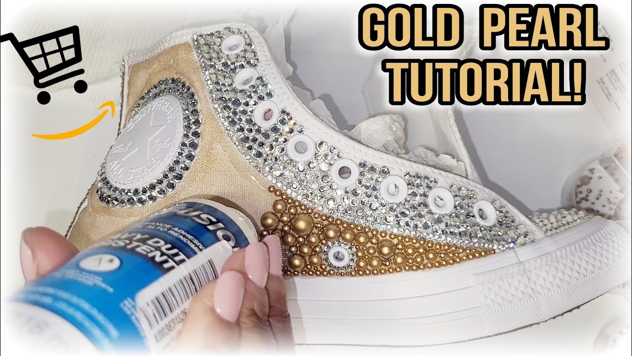 HOW I Pearl Dazzle GOLD CONVERSE TUTORIAL For Quinceañera!