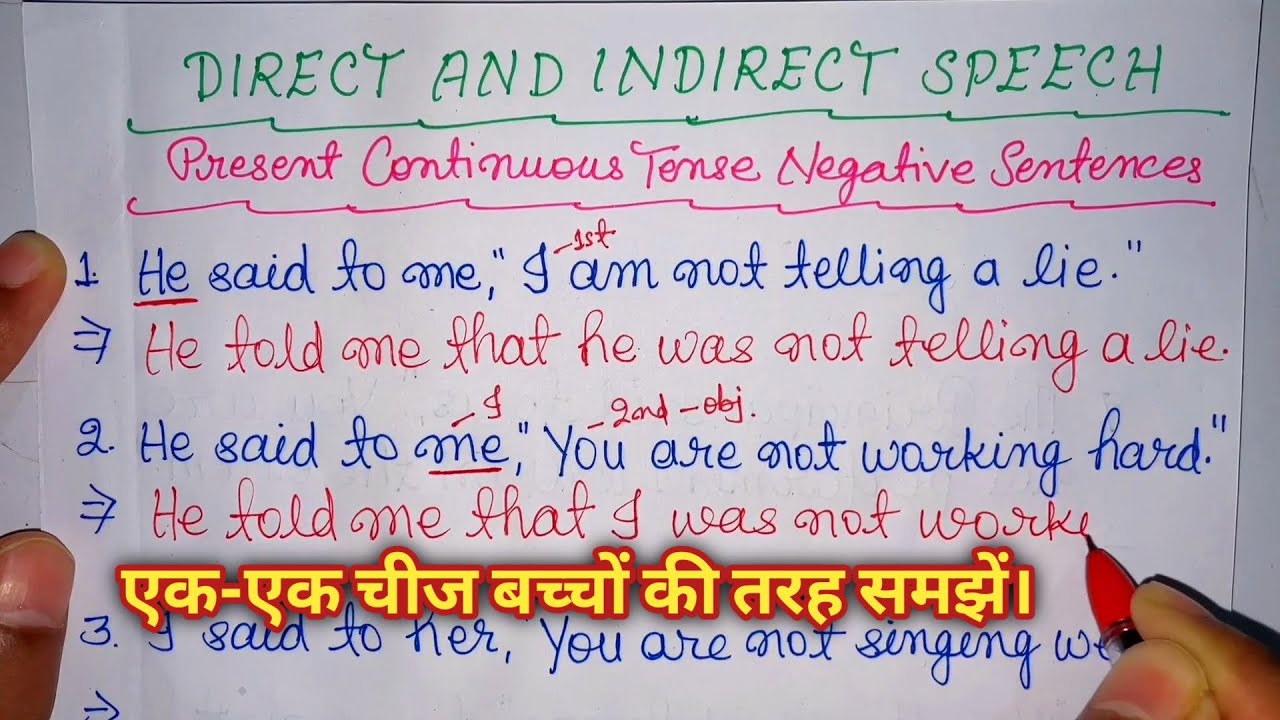 Direct and Indirect Speech/Present Continuous Tense/Narration in English Grammar Part-6