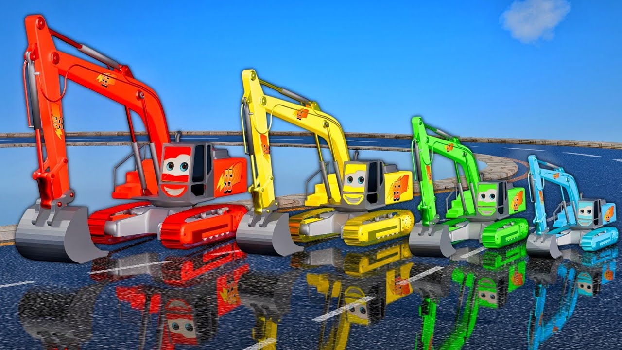 BIg & Small Rainbow Excavator Lightning Mcqueen vs Train Thomas | Cartoon BeamNG.Drive