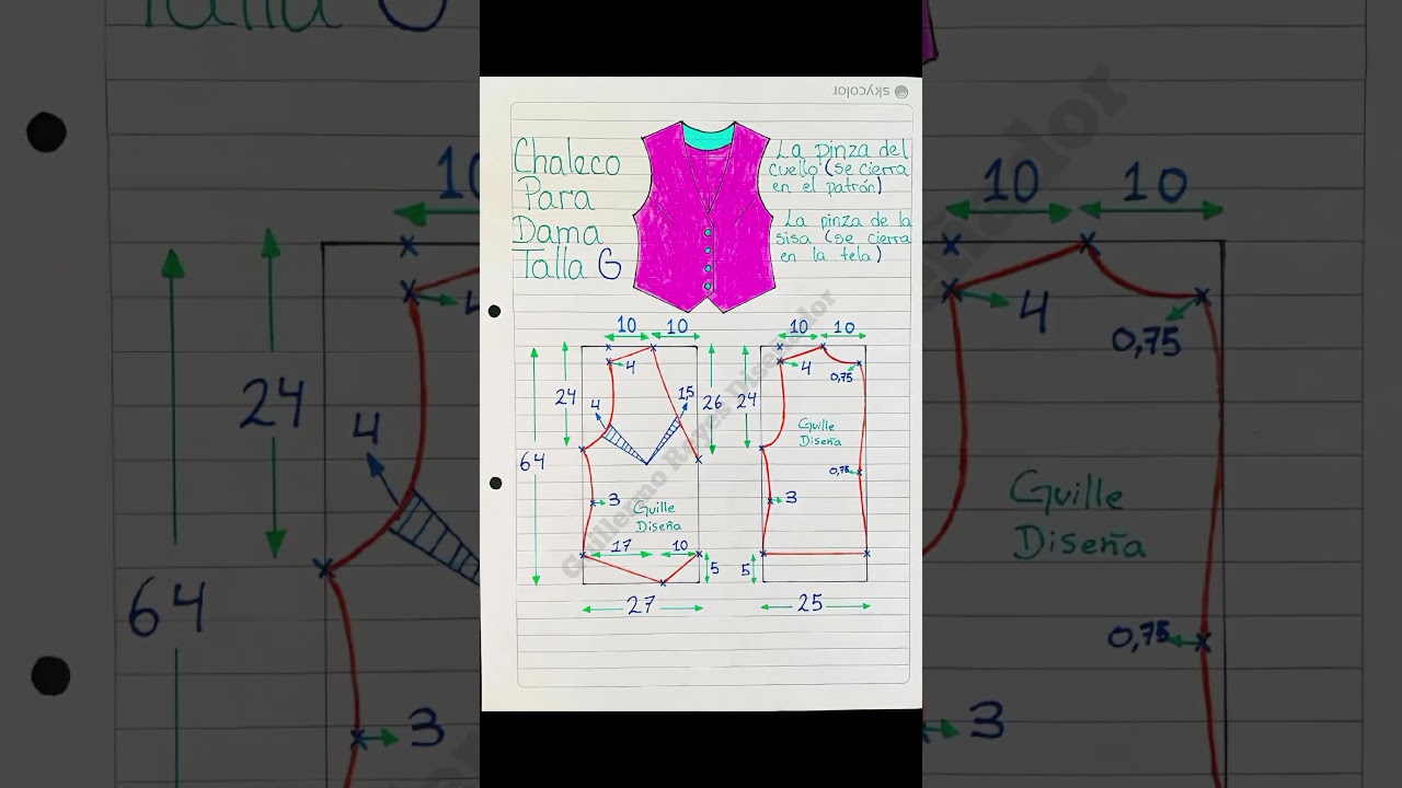patr&oacute;n de chaleco para dama talla G agregar margen de costura #tutorial #costura #sewing #patronaje