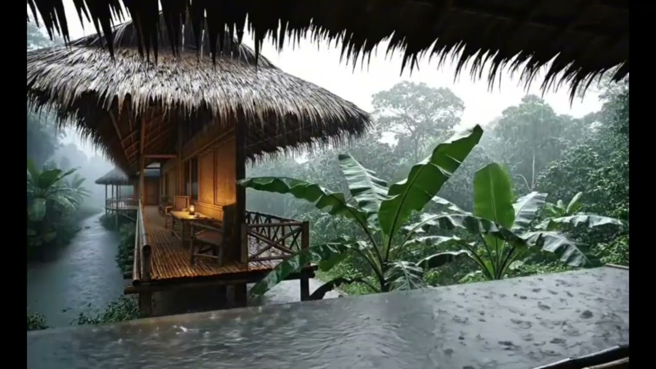 BAMBOO HOUSE AND RAIN - Fall Asleep in Minutes 😴 Cozy Rain Ambience for Sleeping and Studying