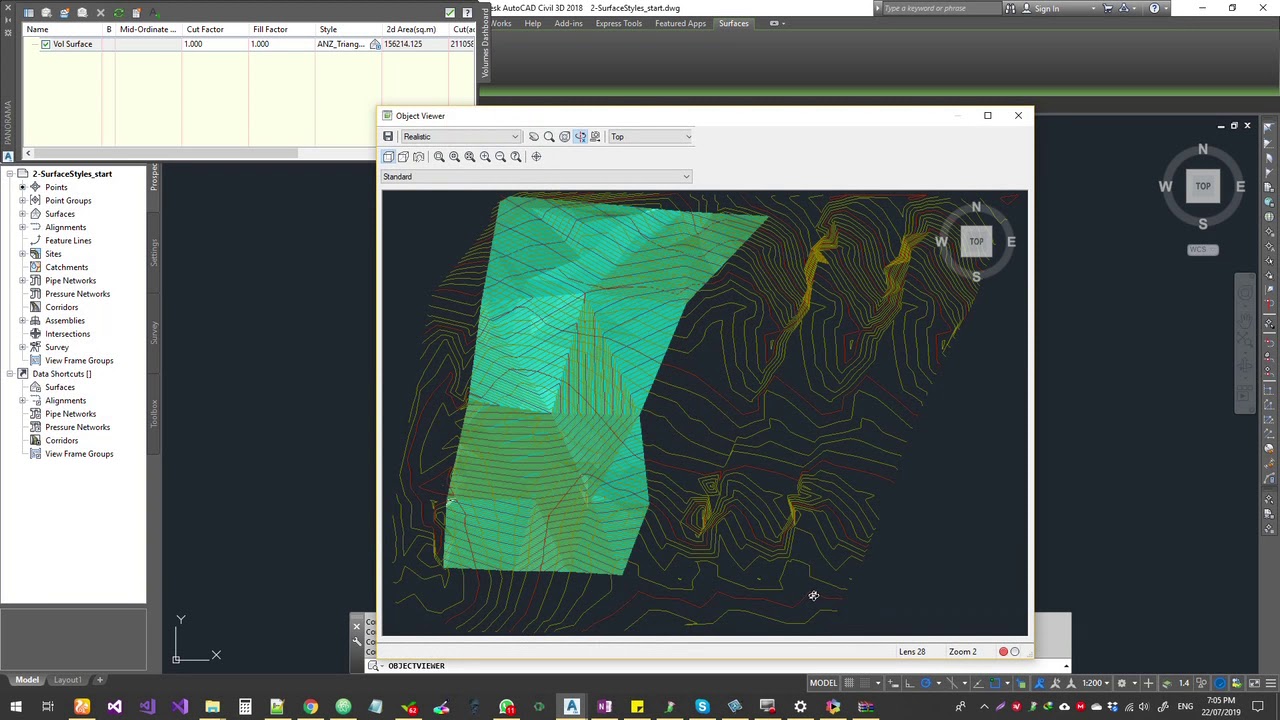 Расчеты объема поверхности Civil3D