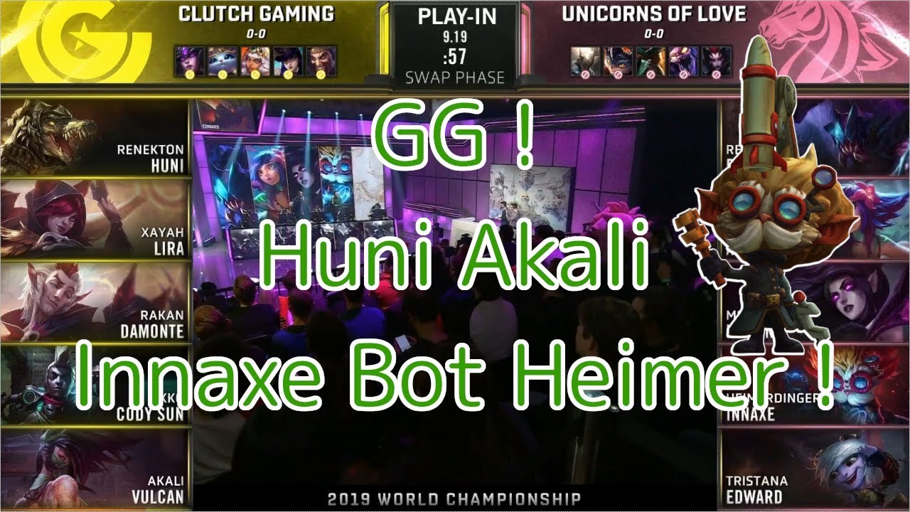 [GG!]CG(Huni アカリ) VS UOL(Nomanz トリスターナ) D1G1-A - Worlds 2019 Play-In Group A