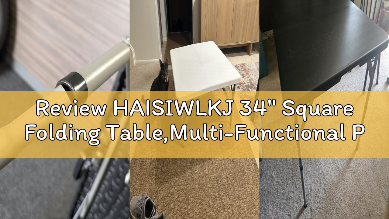 Review HAISIWLKJ 34" Square Folding Table,Multi-Functional Portable Folding Card Table with Carrying