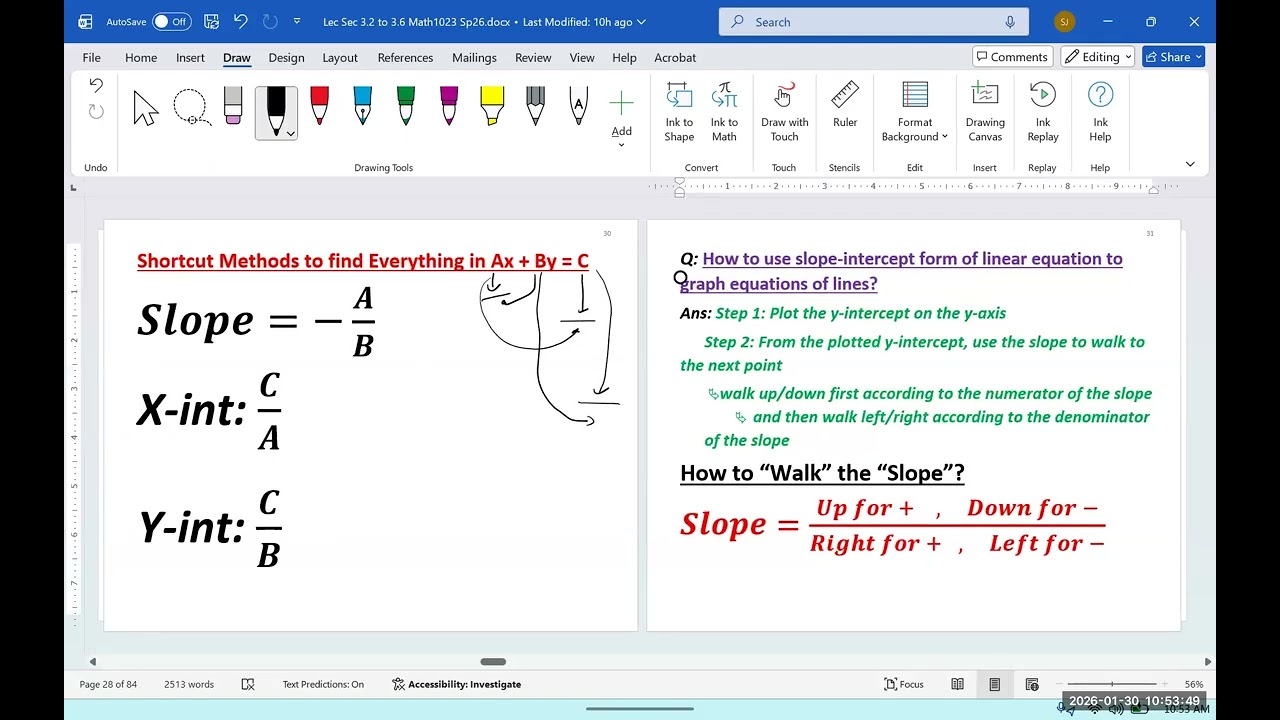 Lec3 Sec3.4,3.5 CTFA M1023 Sp26 Graphing Lines using Slope and y intercept