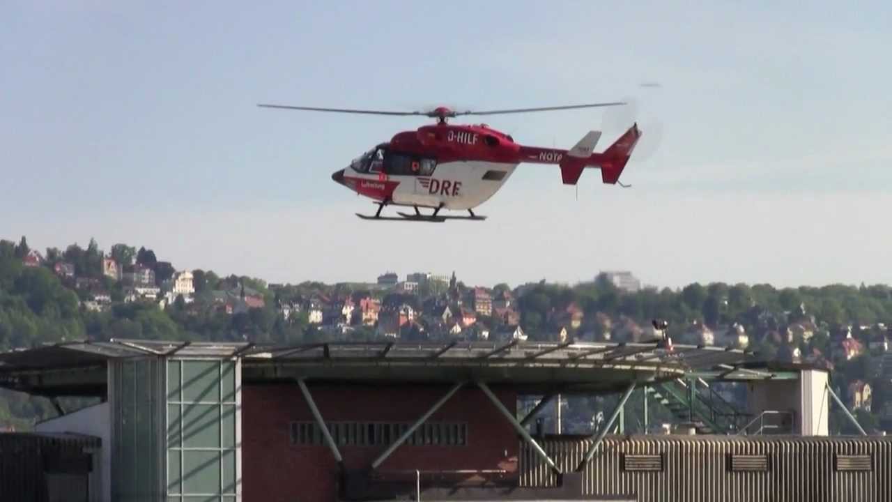 Landung + Start BK 117 Christoph 51 auf dem Dach des Katarinenhospital Stuttgart