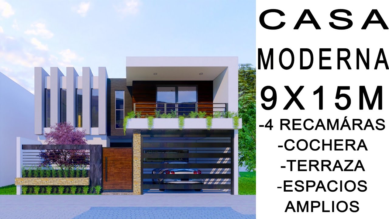 Plano de casa 9x15 metros con 4 Recamarás | 9x15 House Design with 4 bedrooms