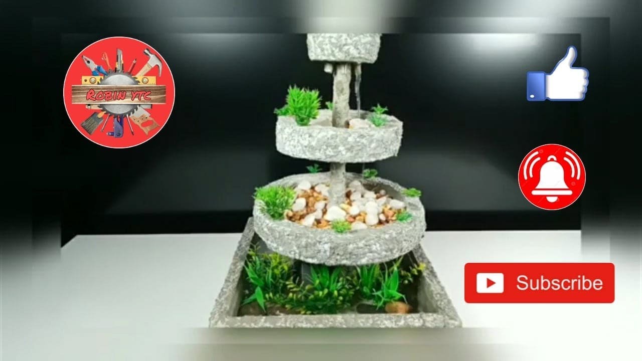 | How To Make Mini Water Fountain Using Styrofoam and Cement | Robin DIY Crafts Ideas.
