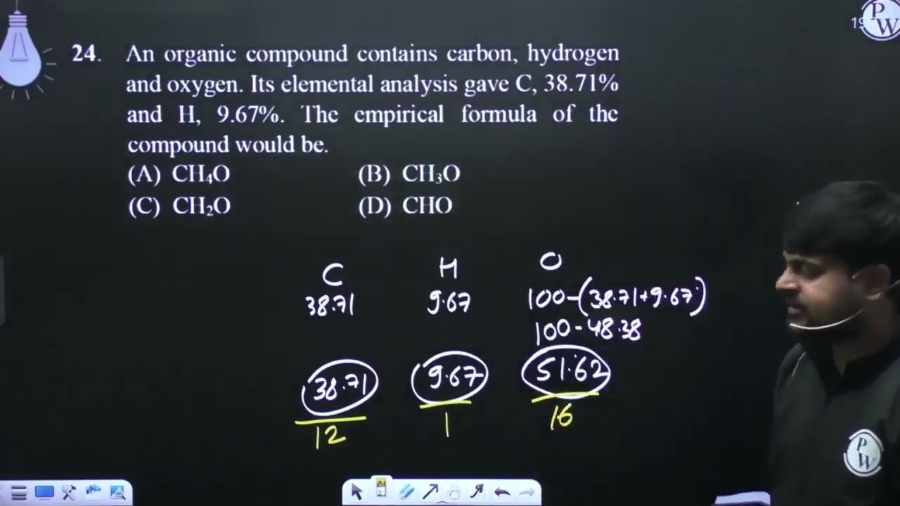 An organic compound contains carbon, hydrogen and oxygen. Its elemental analysis gave C, 38.71% ....
