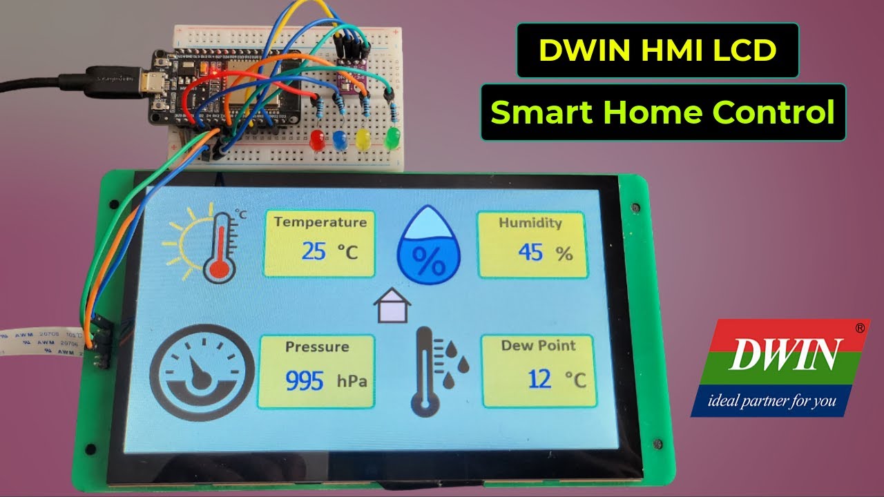 Контроллер умного дома с ЖК-дисплеем DWIN HMI и ESP32 (реле считывания показаний и управления BME...