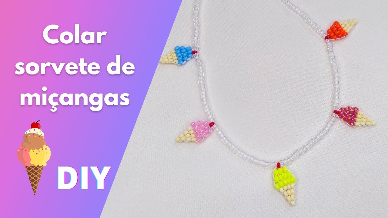 Colar sorvete de miçangas DIY | Beaded ice cream necklace tutorial